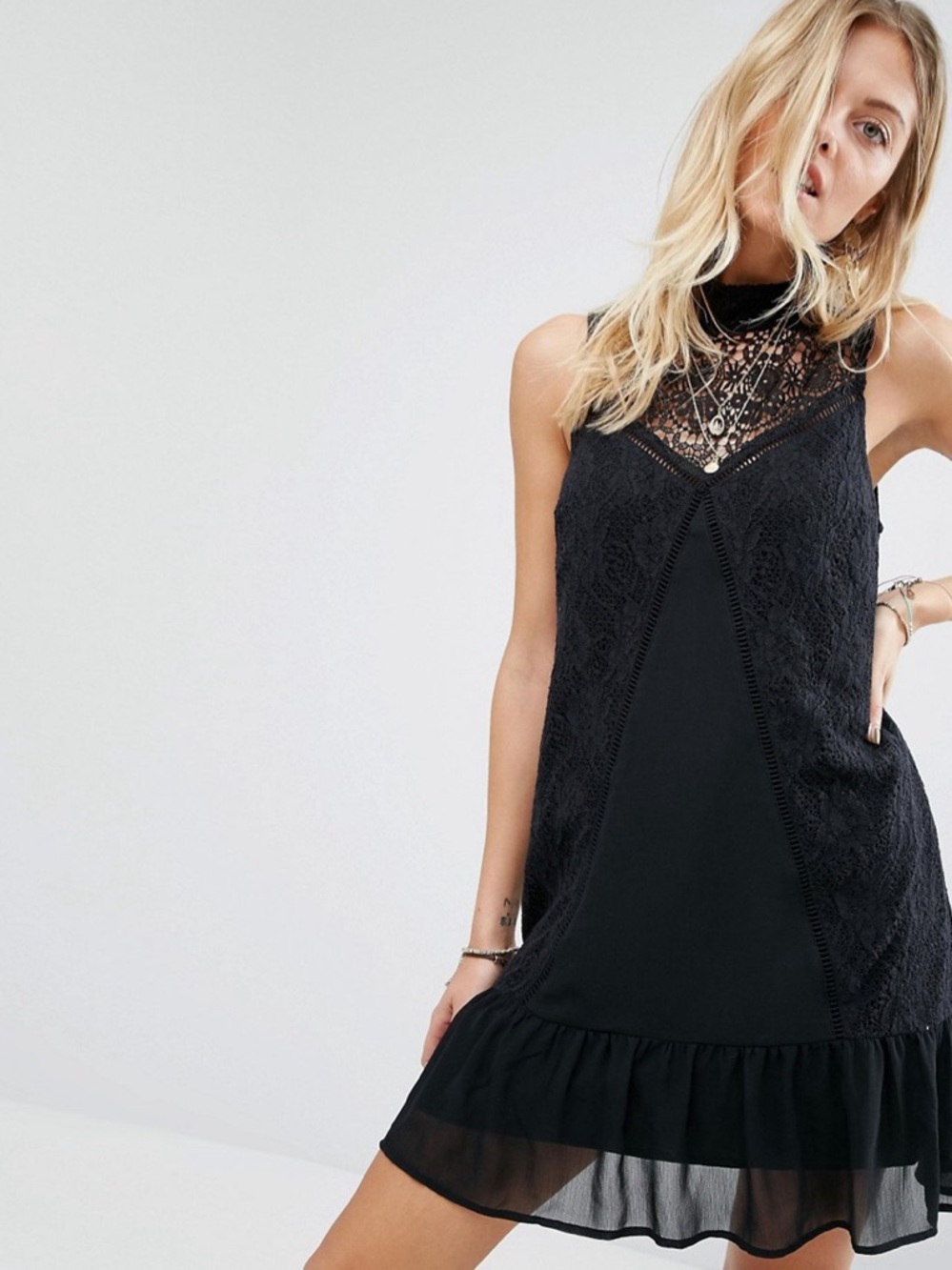 Abercrombie & Fitch Black Lace High Neck Mini Dress XS Boho Romantic Sheer